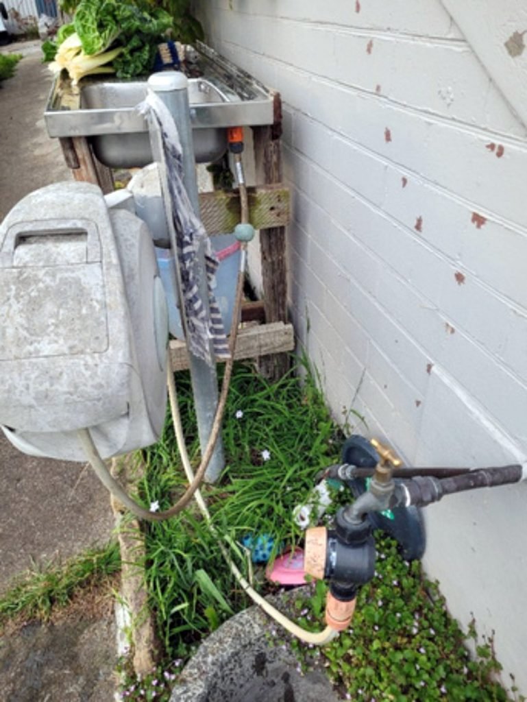Garden sink hooked to tap
