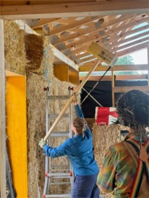 straw bale inside building